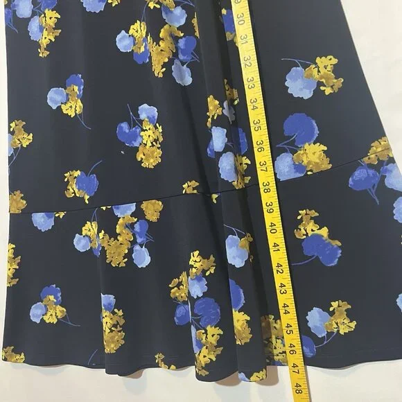 TALBOTS Women’s Midi Dress Size 8 FLORAL JERSEY TWIST FIT & FLARE Blue Stretch - Picture 7 of 12